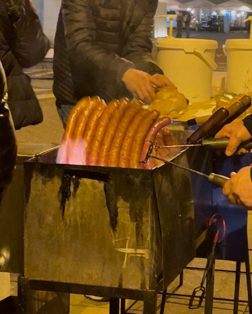 Kielbasa on a grill in Krakow