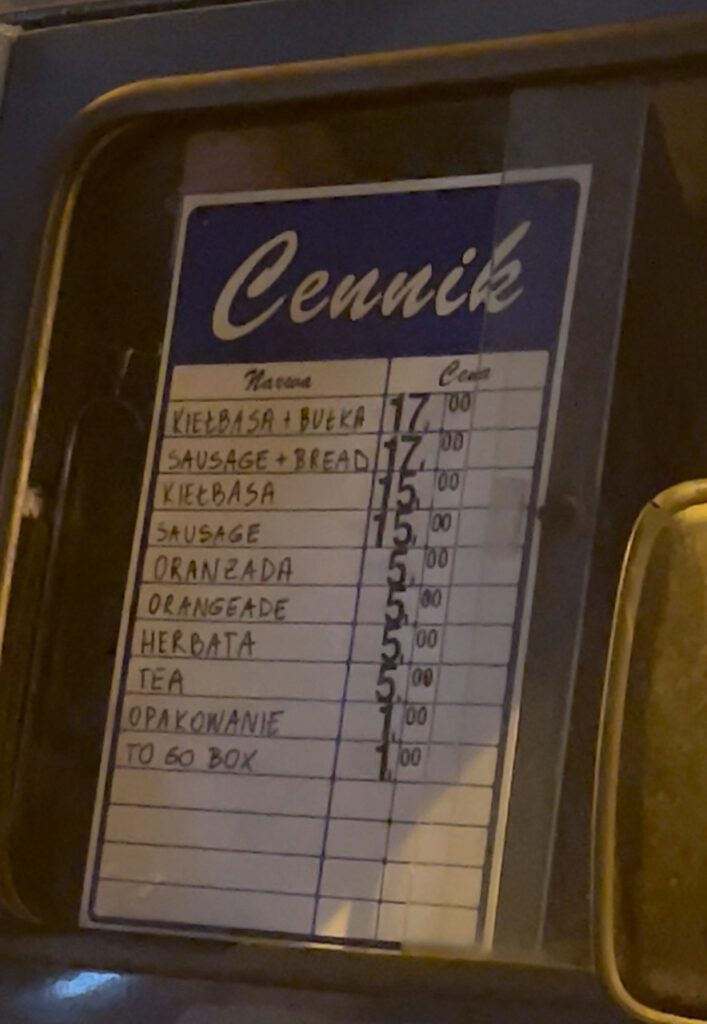 Price list of the Kielbaski Niski in KRakow