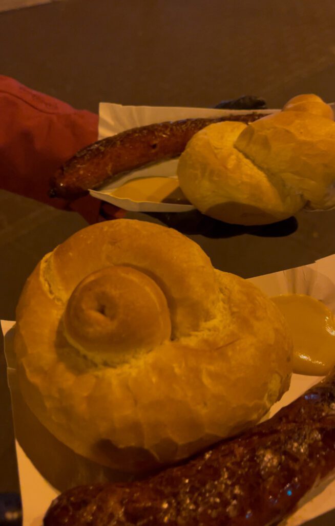 Kielbasa with bread at the Kielbasa Truck in Krakow