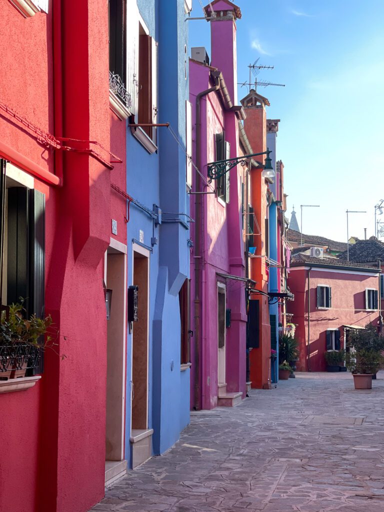 Colorful Houses of Burano Italy; Red, Blue, Pink and Orange