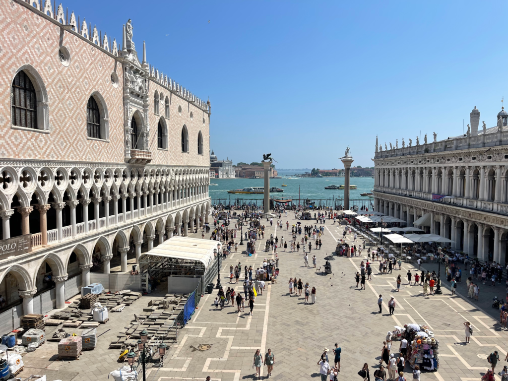 the piazza ducale busy with people in Venice ITaly on a summers day