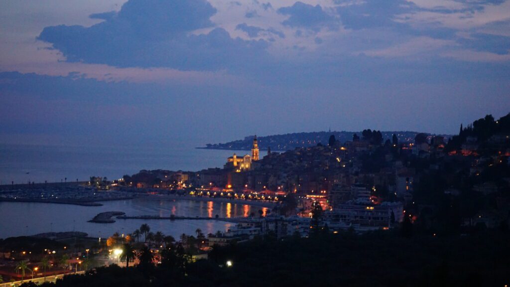 Menton France by night