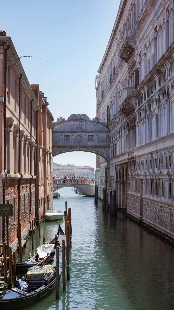 The Bridge of Sighs seen from a distance in Venice italy