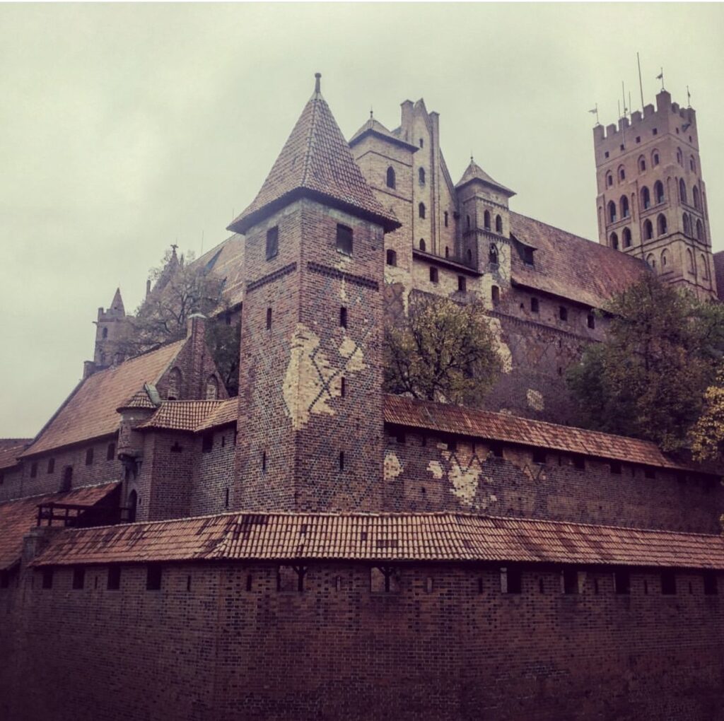 Front of Malbork Castle on a rainy day