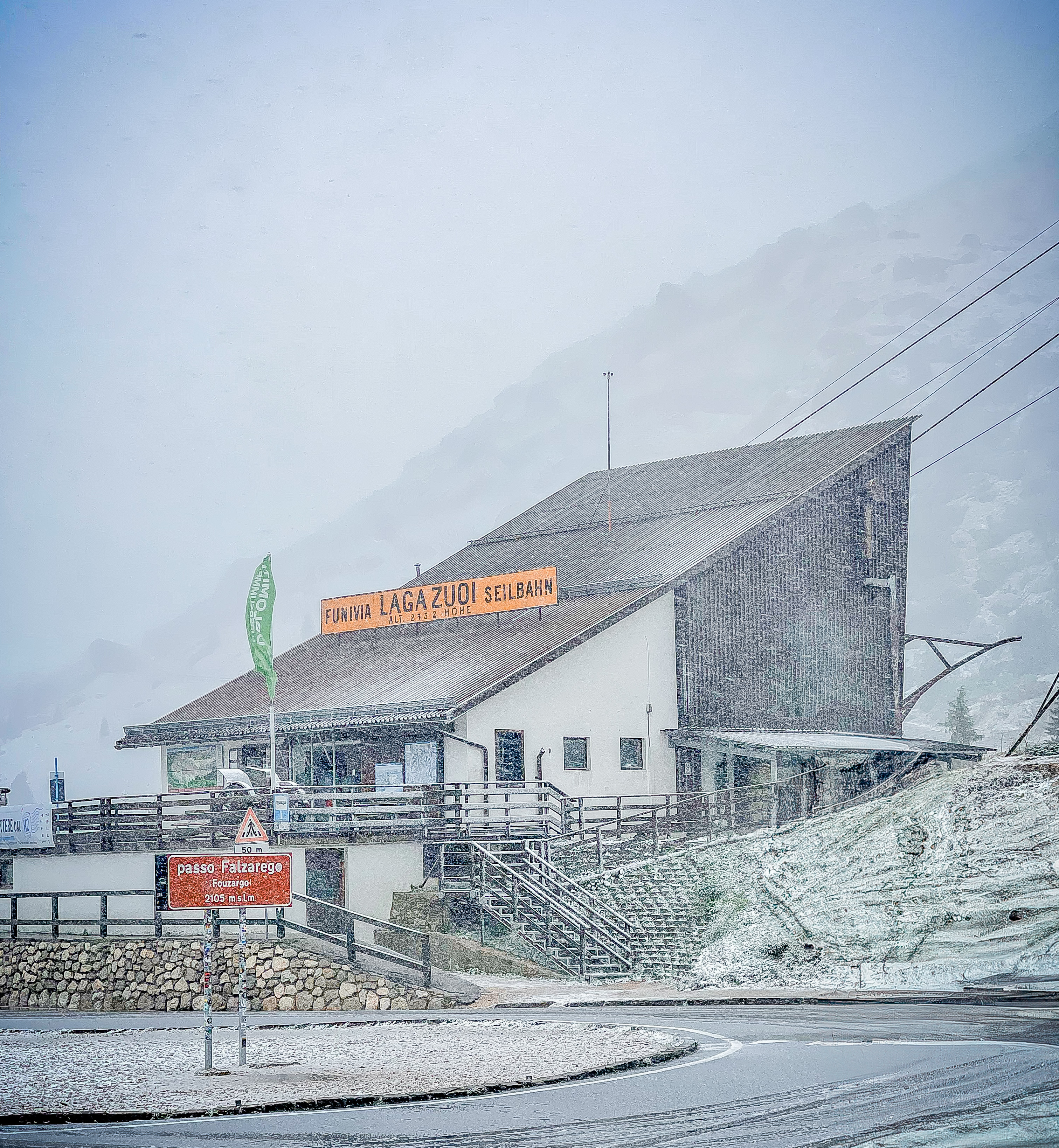 Lagazuoi Cable Car in the snow in September 2024