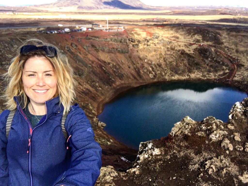 Author standing in front of Kerid crator Iceland