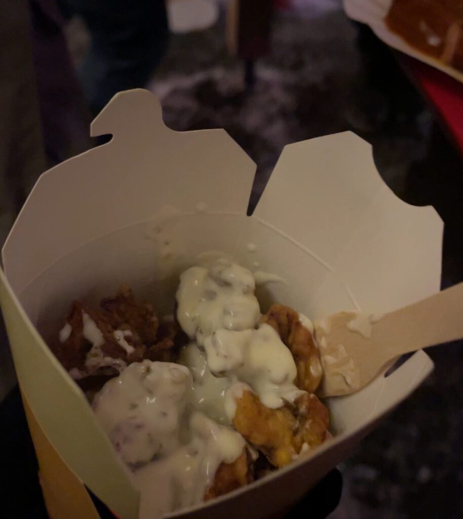 Breaded mushrooms, a snack at the Christmas Markets of Ravenna Gorge