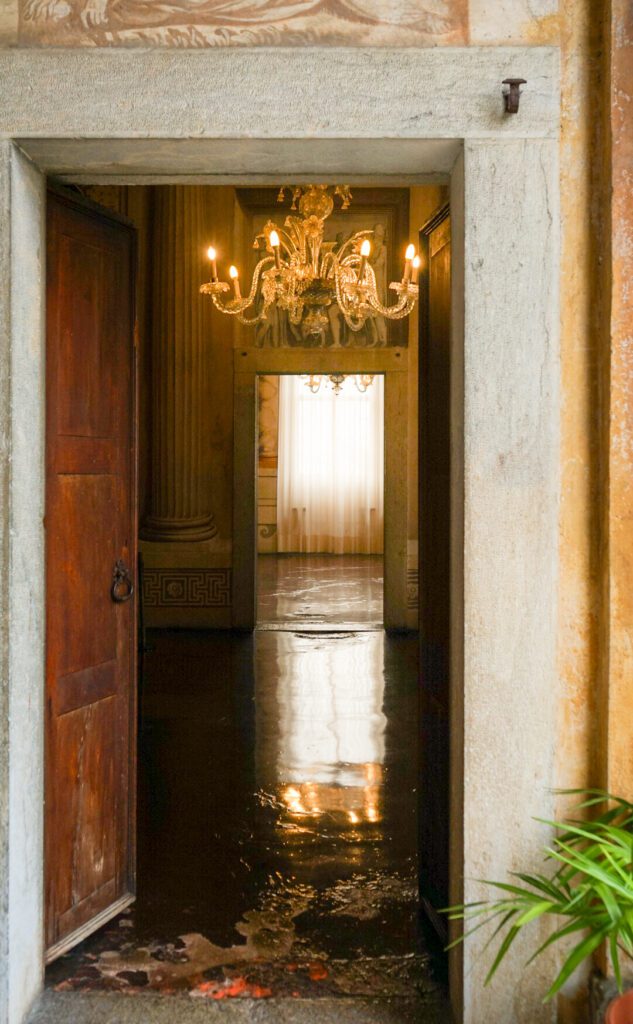 The inside of Villa Godi Malinverni, with it's ornate walls and chandeliers. 