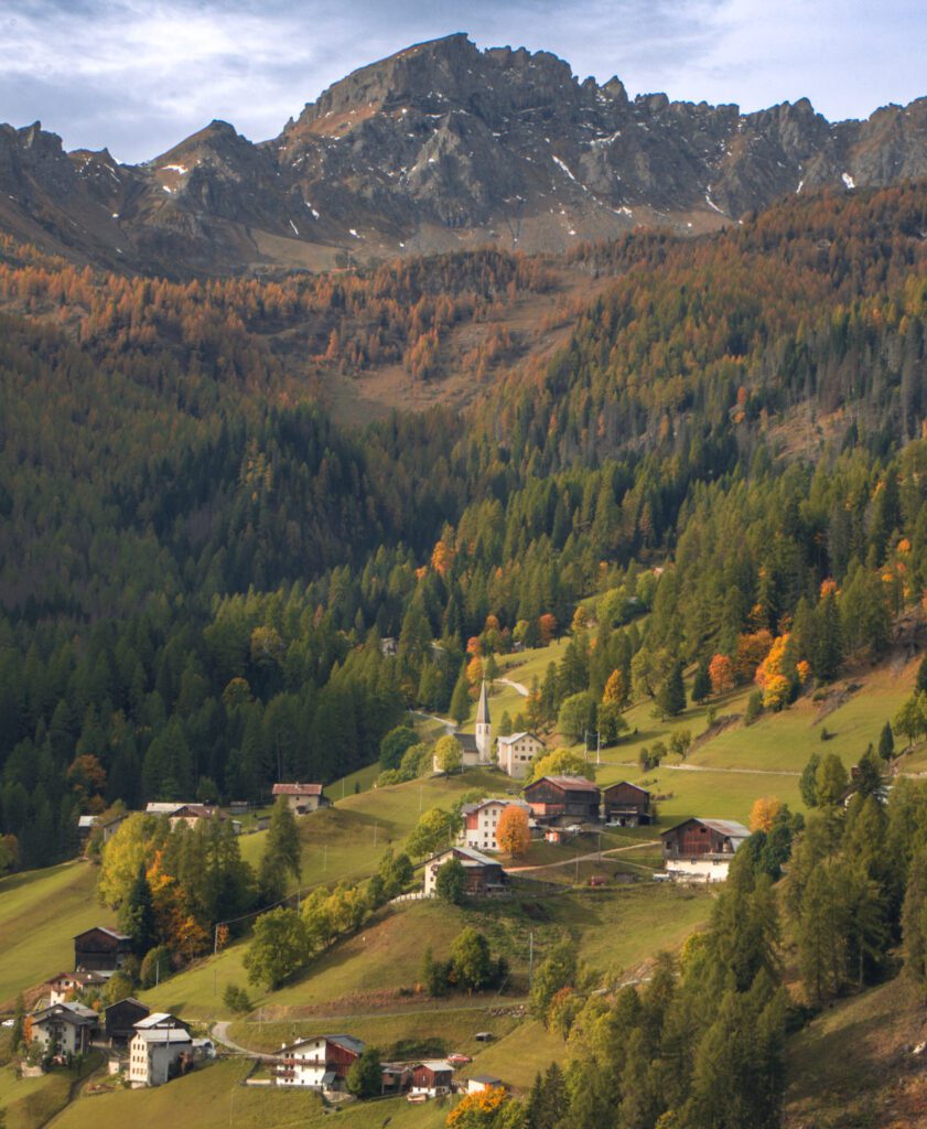 Mountain with views of a village in the dolomites 