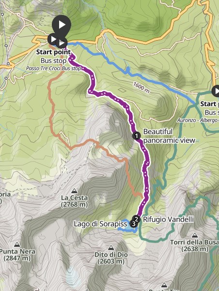 Map details From Passo Tre Croci to Lake Sorapis on Komoot.