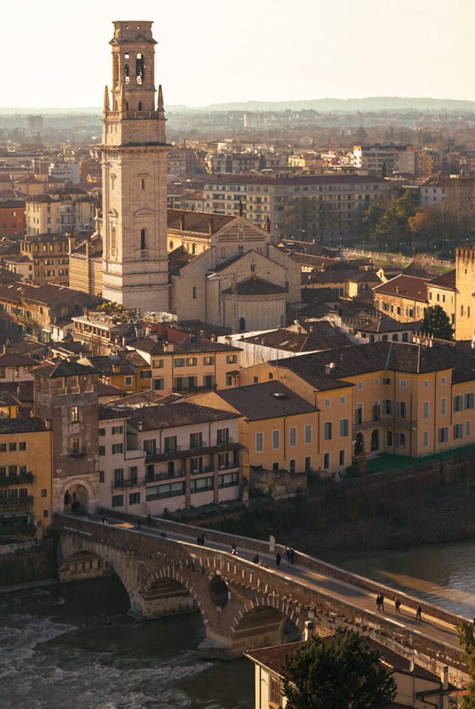 Views of the Ponte Pietra in Verona Italy