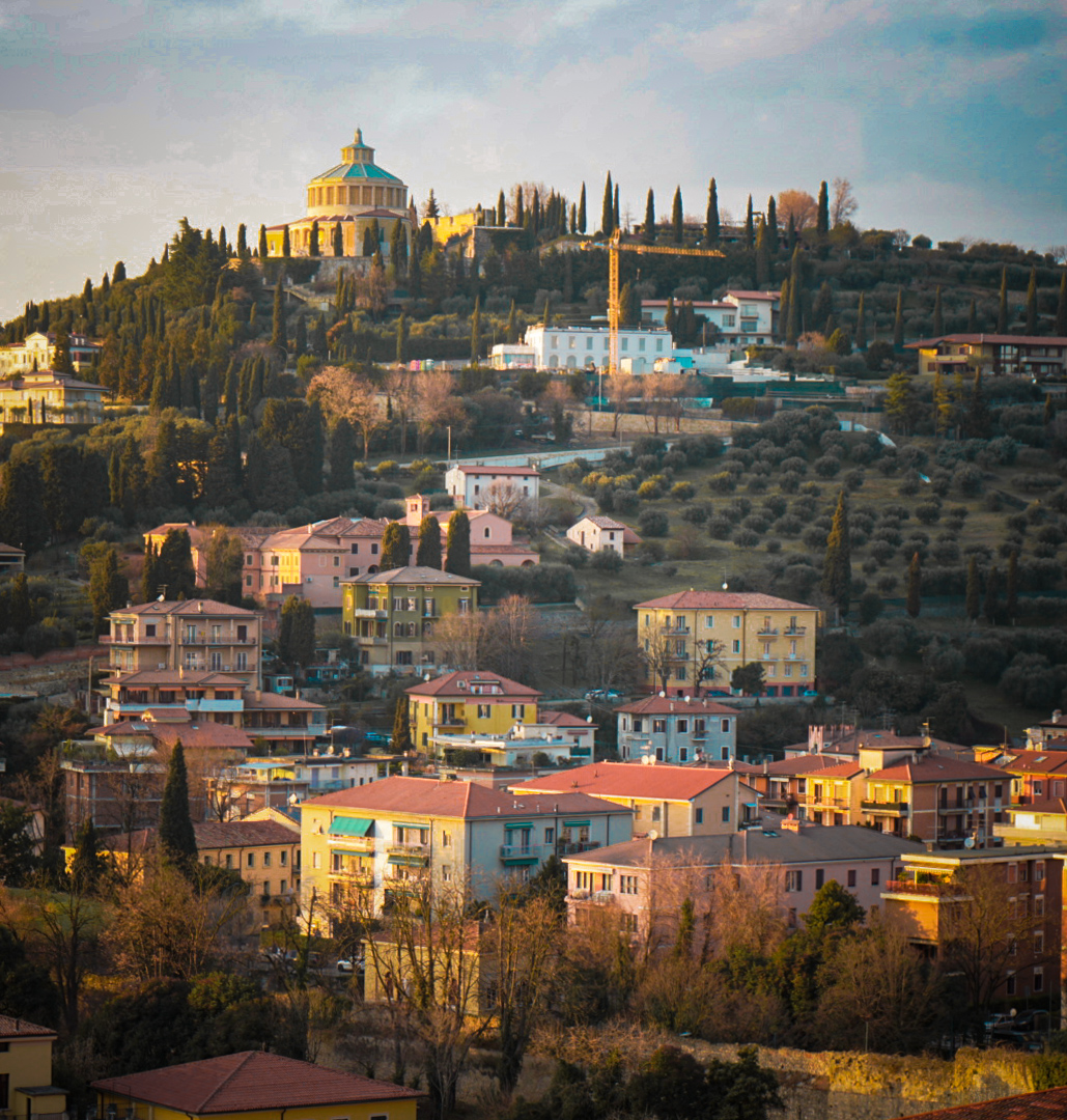 Hillside view with buildings and forte in Verona Italy