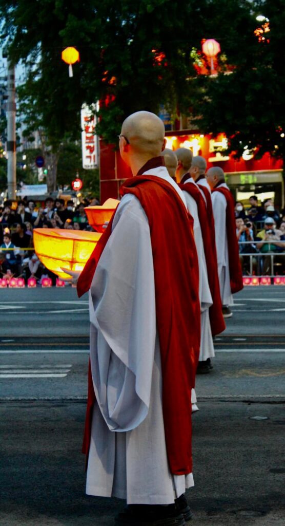 Buddhist Monks parade with lanterns at YeonDeungHoe in Seoul