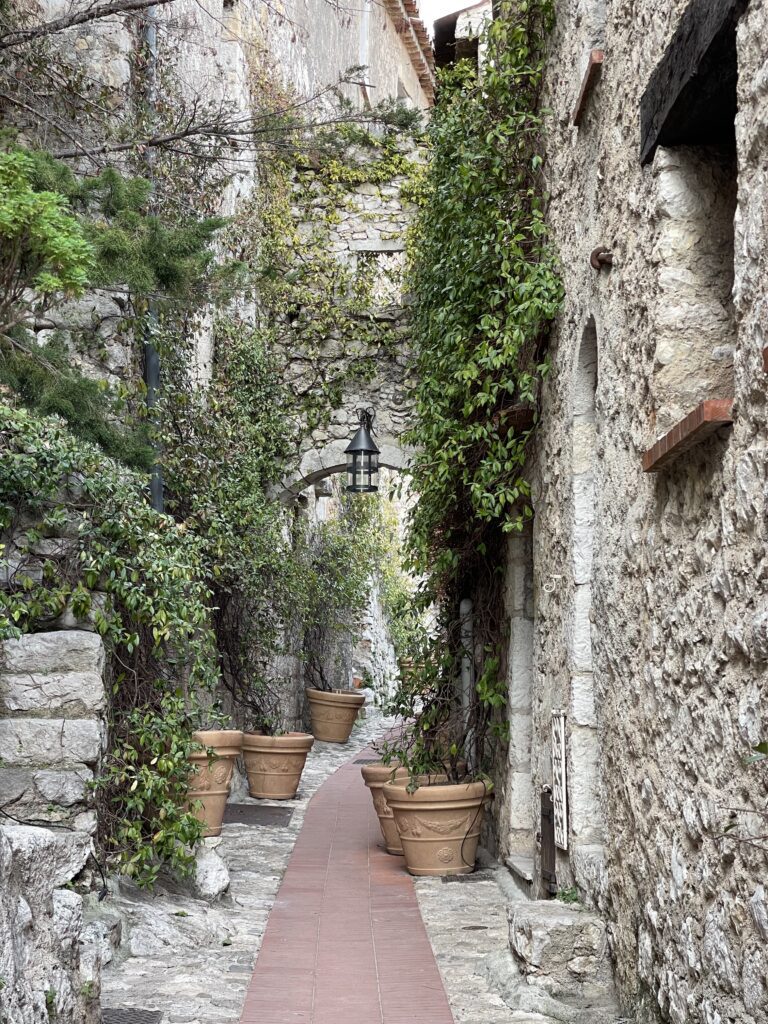 Beautiful passageways of Eze covered in vines.