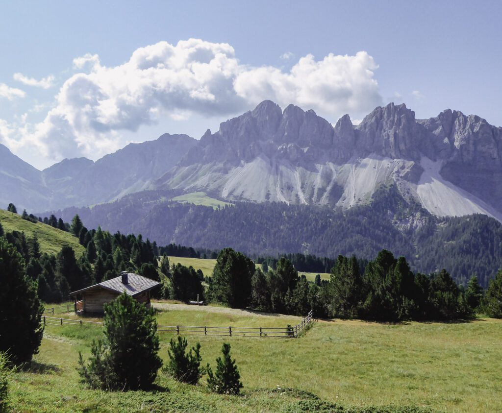 A view of the Puez Odle group from Rifugio Plose in Northern Italy. This is along the AV2