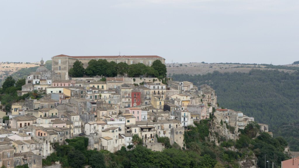 The beautiful town of Ragusa, Ibla on an outcrop against the blue sky