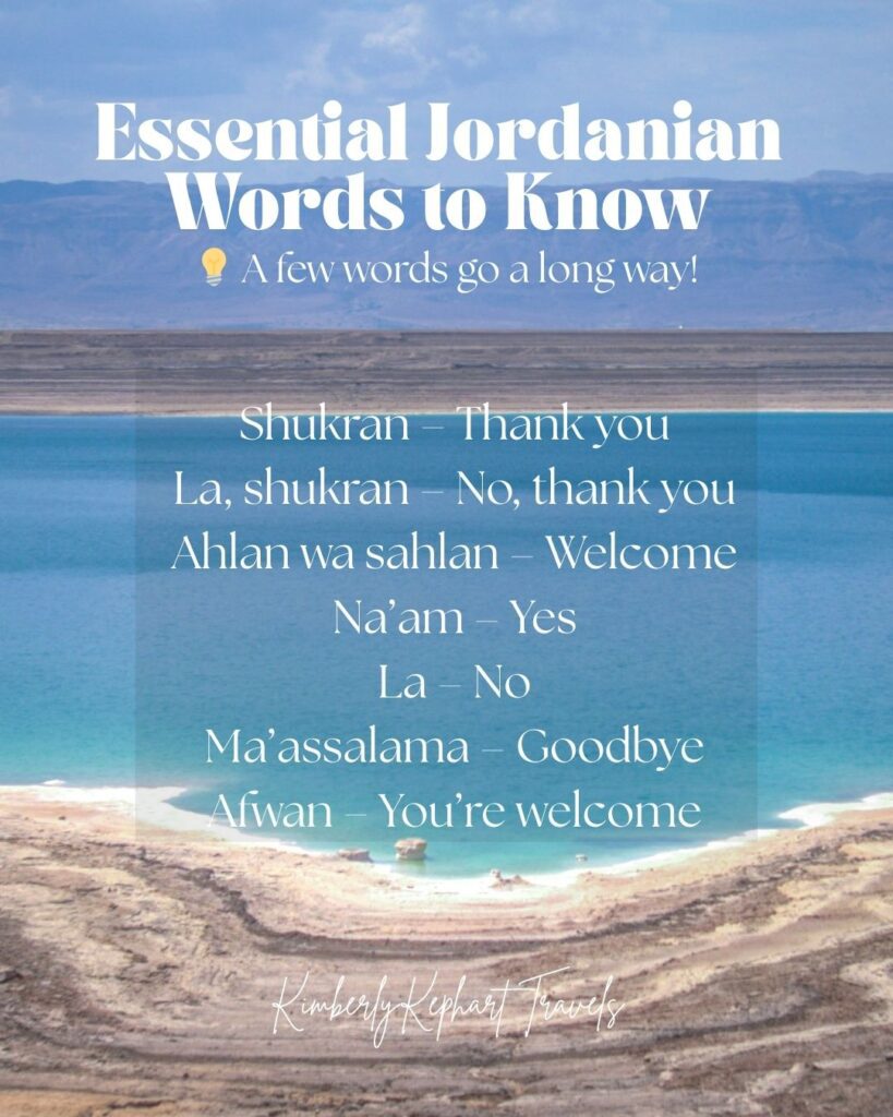 Image with basic jordanian words to know while in jordan