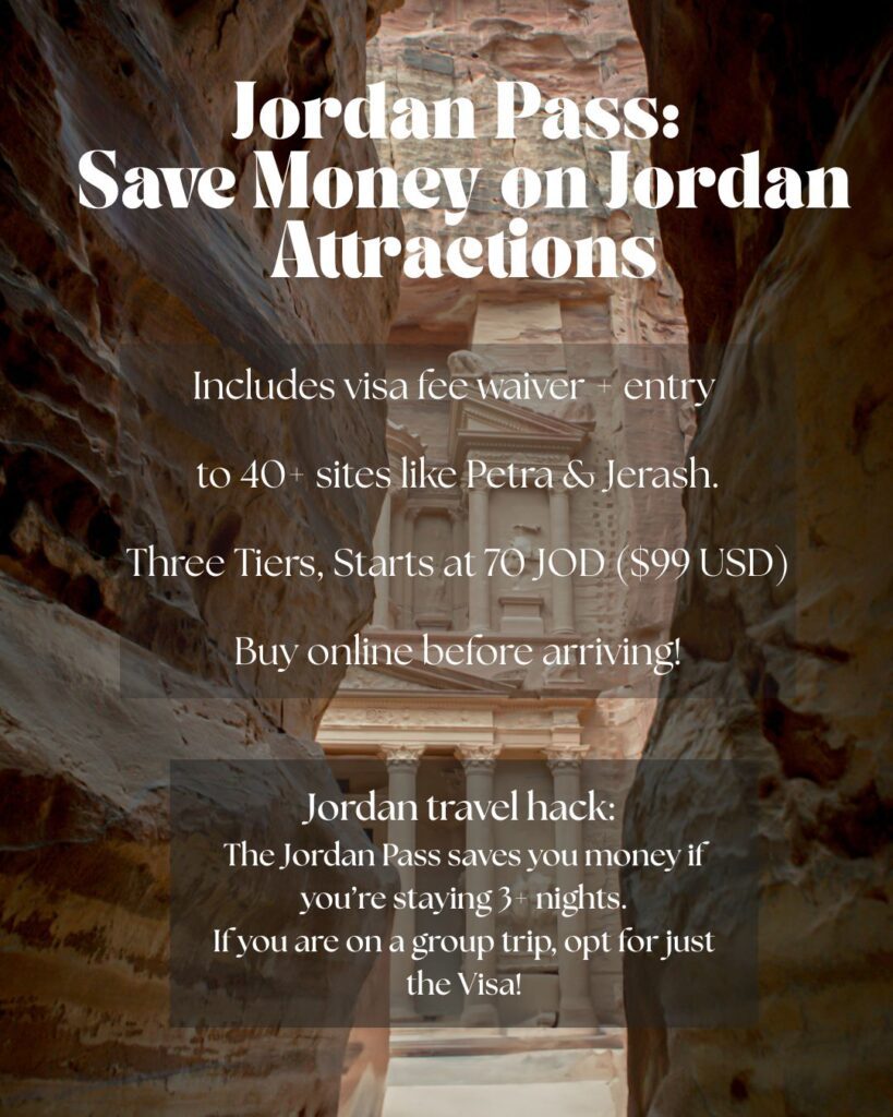 Picture with text that says Jordan Pass Save money while in Jordan