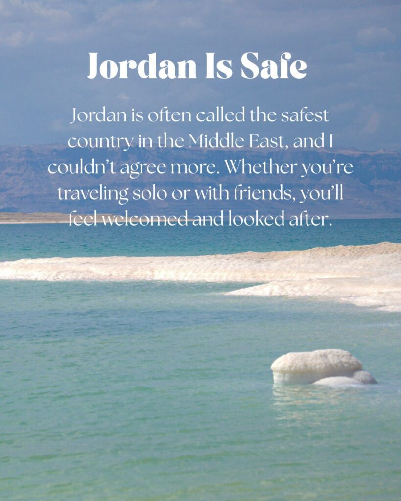Picture of the deadsea and the text JORDAN IS SAFE