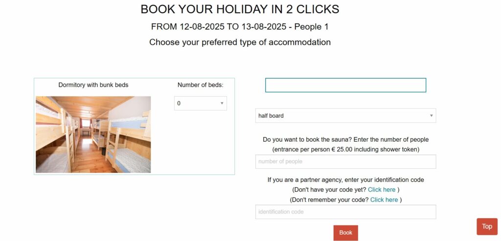 screen grab of booking on a rifugio booking system