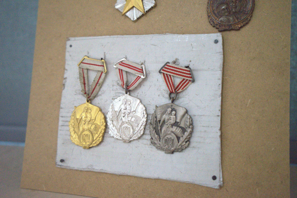 Medal of Honors for women in Tirana for having kids. Gold Silver and bronze 