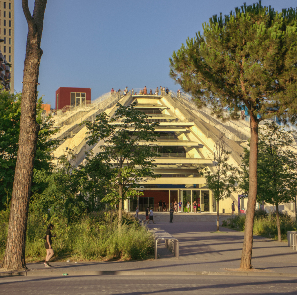The pyramid in Tirana, Albania with blue skies
