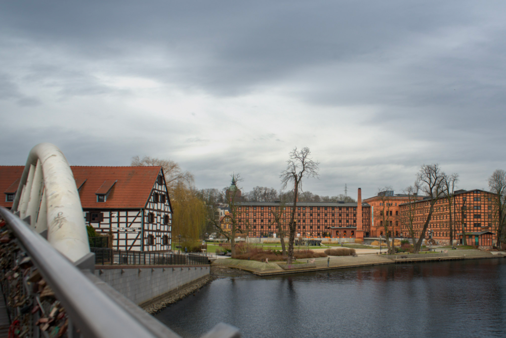 White Bridge over the Brda River to Mill Island in Bydgoszcz Poland