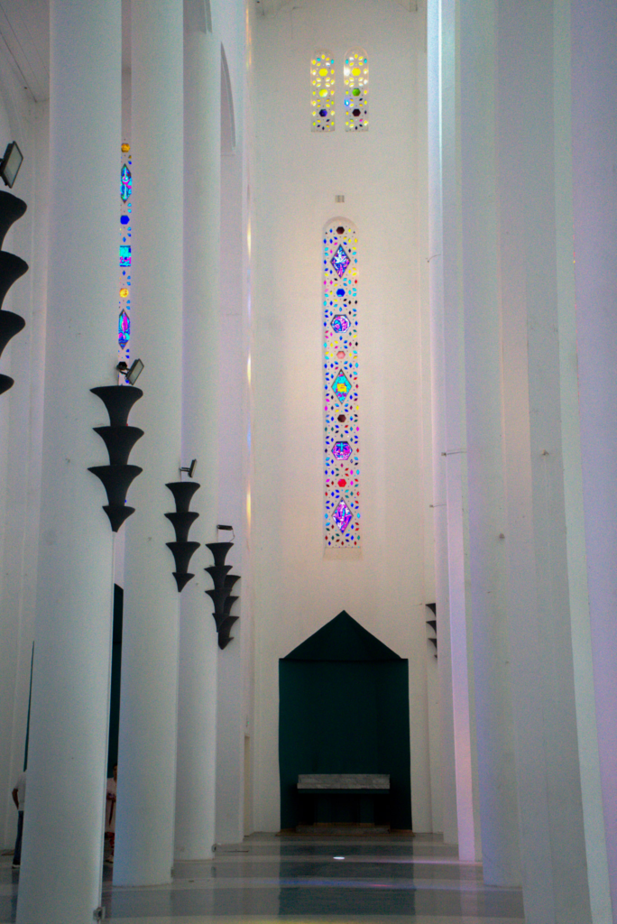The white walls of the roman catholic church in Casablanca
