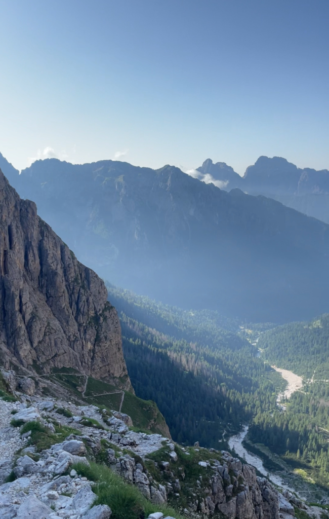 Val canali stretching out below the horizon line on Day 3 of the Hike to Rifugio Treviso