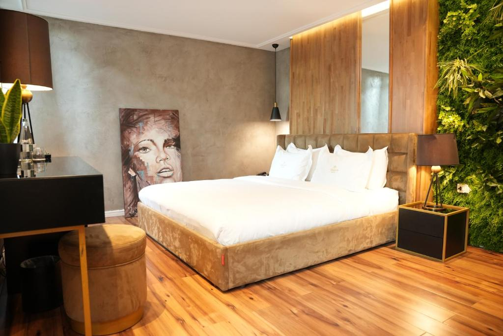 Inside one of the bedrooms at La suite Boutique in Tirana Albania with modern furnishings