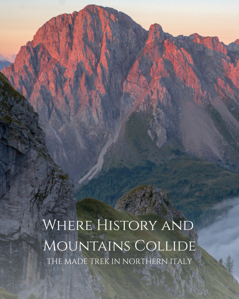 an image of a sunrise on a mountain top with the words Where History and Mountains Collide The MADE trek