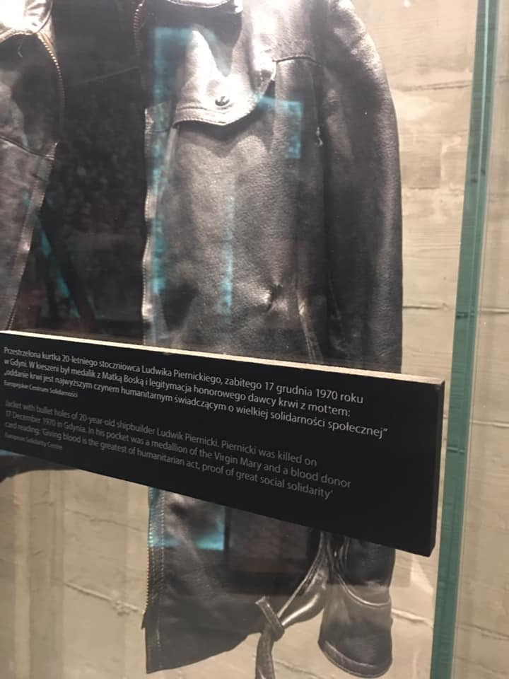 bullet-ridden black leather jacket that belonged to Ludwik Piernicki, a 20-year-old worker who was killed during the December 1970 protests in Poland.