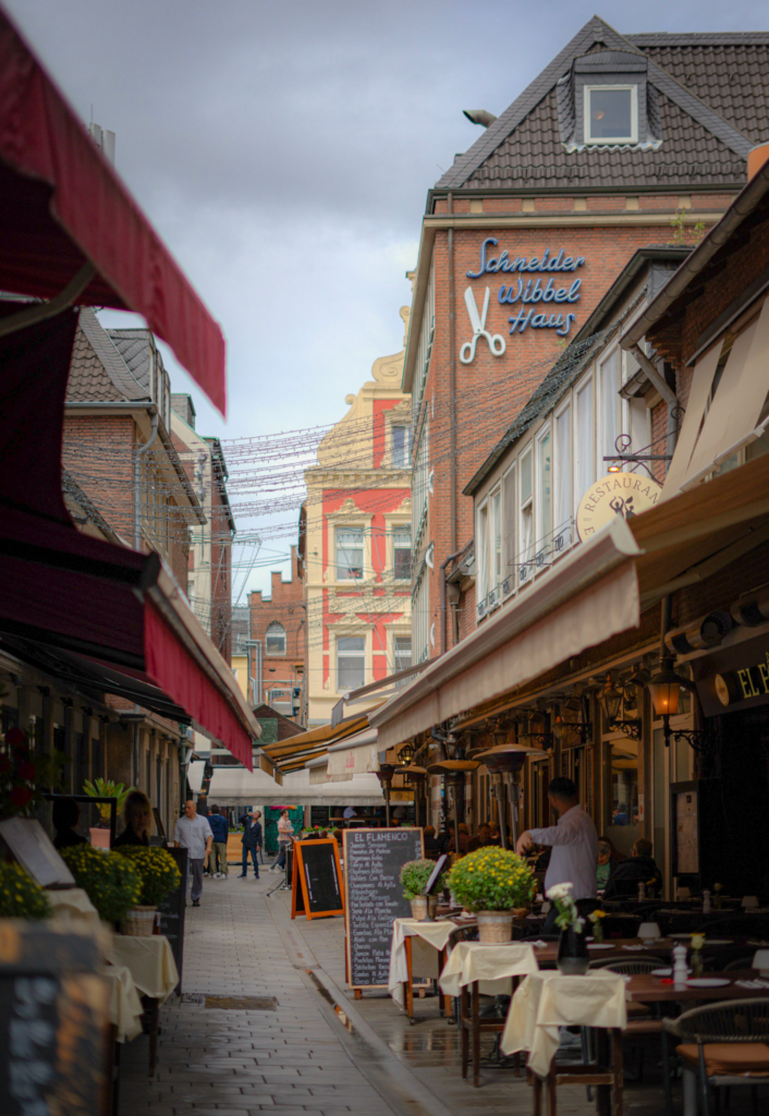 wibel strasse with it's colorful alleyways and eateries in Dusseldorf Germany