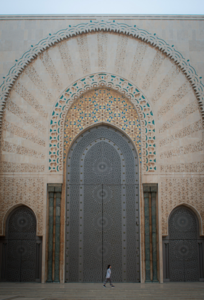 a large dark slate door of Hassan II Mosque in Casablanca Morocco