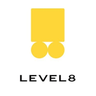 level 8 logo in black and white