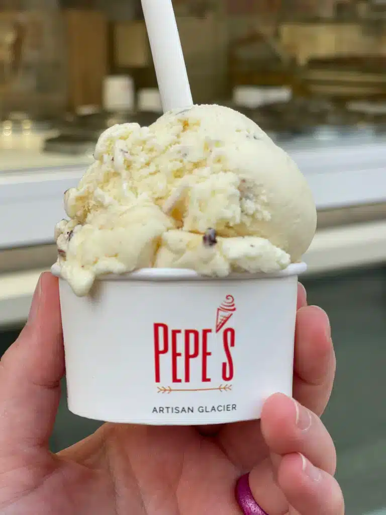 Ice cream Cup of artisan ice cream from Pepe's Artisan Glacier in Wissant, a dessert stop after hiking the Côte d'Opale